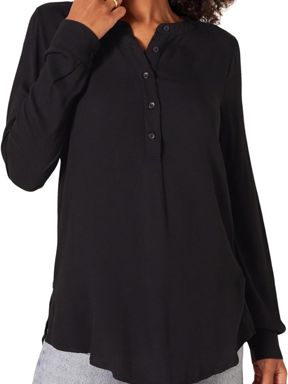 Amazon Essentials Black Long-Sleeve Button-Front Tunic